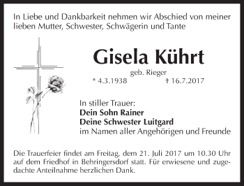 Traueranzeige von Gisela Kührt von Pegnitz-Zeitung