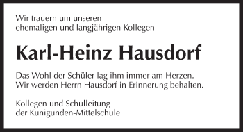Traueranzeige von Karl-Heinz Hausdorf von Pegnitz-Zeitung