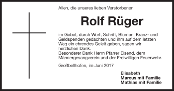 Traueranzeige von Rolf Rüger von Pegnitz-Zeitung
