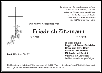 Traueranzeige von Friedrich Zitzmann von Pegnitz-Zeitung