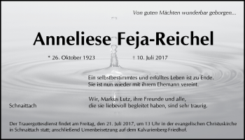 Traueranzeige von Anneliese Feja-Reichel von Pegnitz-Zeitung