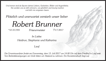 Traueranzeige von Robert Brunner von Pegnitz-Zeitung