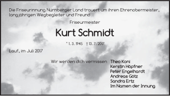 Traueranzeige von Kurt Schmidt von Pegnitz-Zeitung