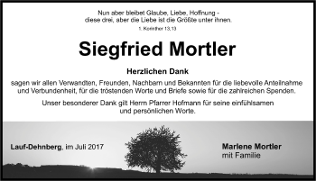 Traueranzeige von Siegfried Mortler von Pegnitz-Zeitung