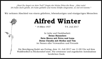 Traueranzeige von Alfred Winter von Pegnitz-Zeitung