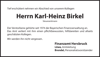 Traueranzeige von Karl-Heinz Birkel von Hersbrucker Zeitung