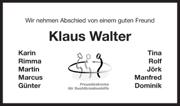 Traueranzeige von Klaus Walter von Der Bote