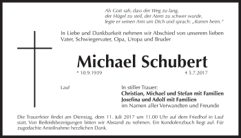 Traueranzeige von Michael Schubert von Pegnitz-Zeitung