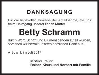 Traueranzeige von Betty Schramm von Der Bote