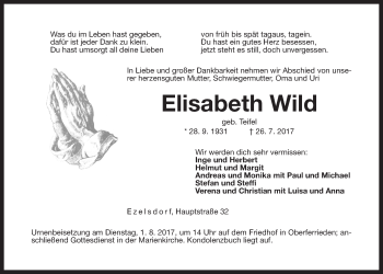 Traueranzeige von Elisabeth Wild von Der Bote