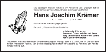 Traueranzeige von Hans Joachim Krämer von Der Bote
