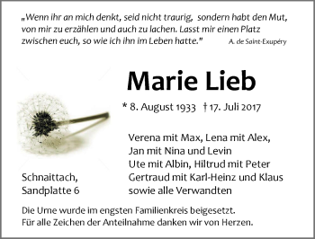 Traueranzeige von Marie Lieb von Pegnitz-Zeitung