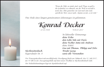 Traueranzeige von Konrad Decker von Hersbrucker Zeitung