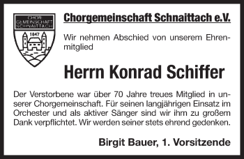 Traueranzeige von Konrad Schiffer von Pegnitz-Zeitung