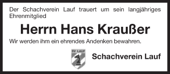 Traueranzeige von Hans Kraußer von Pegnitz-Zeitung