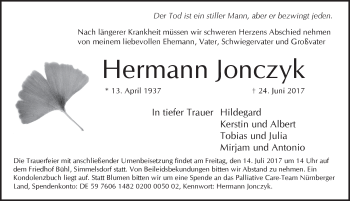 Traueranzeige von Hermann Jonczyk von Pegnitz-Zeitung