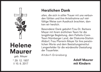 Traueranzeige von Helene Maurer von Der Bote