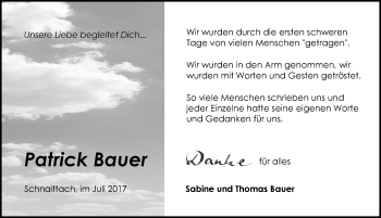 Traueranzeige von Patrick Bauer von Pegnitz-Zeitung