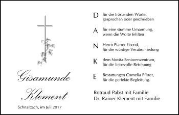Traueranzeige von Gisamunde Klement von Pegnitz-Zeitung