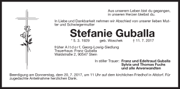 Traueranzeige von Stefanie Guballa von Der Bote