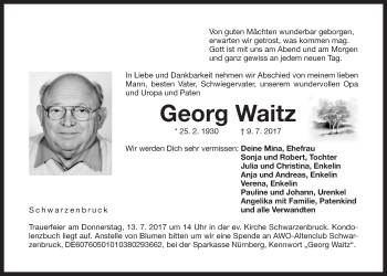 Traueranzeige von Georg Waitz von Der Bote