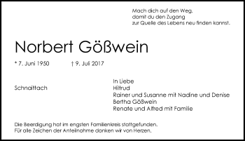 Traueranzeige von Norbert Gößwein von Pegnitz-Zeitung