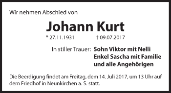 Traueranzeige von Johann Kurt von Hersbrucker Zeitung
