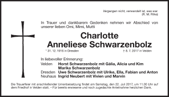 Traueranzeige von Charlotte Anneliese Schwarzenbolz von Hersbrucker Zeitung