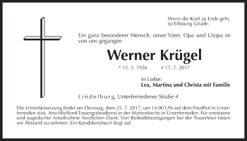 Traueranzeige von Werner Krügel von Der Bote