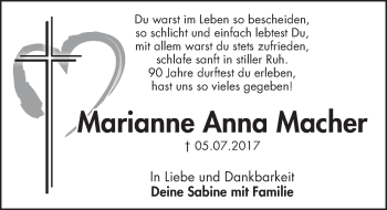 Traueranzeige von Marianne Anna Macher von Pegnitz-Zeitung