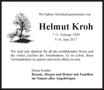 Traueranzeige von Helmut Kroh von Der Bote