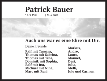 Traueranzeige von Patrick Bauer von Pegnitz-Zeitung