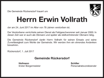 Traueranzeige von Erwin Vollrath von Pegnitz-Zeitung