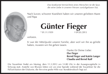 Traueranzeige von Günter Fieger 