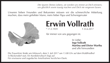 Traueranzeige von Erwin Vollrath von Pegnitz-Zeitung