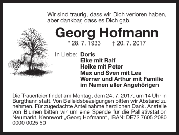 Traueranzeige von Georg Hofmann von Der Bote