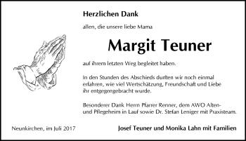 Traueranzeige von Margit Teuner von Pegnitz-Zeitung