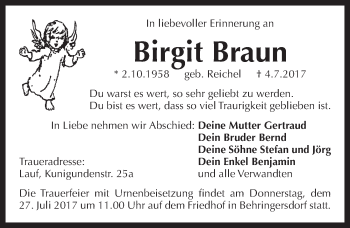 Traueranzeige von Birgit Braun von Pegnitz-Zeitung