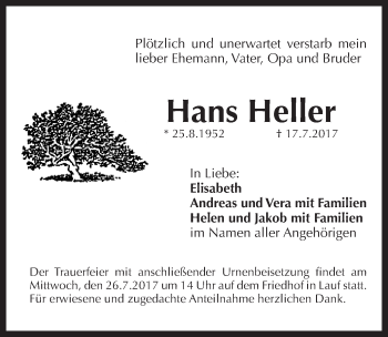 Traueranzeige von Hans Heller von Pegnitz-Zeitung