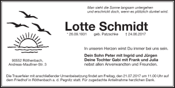 Traueranzeige von Lotte Schmidt von Pegnitz-Zeitung