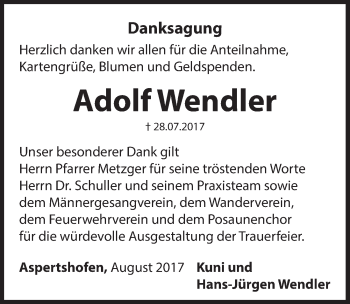 Traueranzeige von Adolf Wendler von Hersbrucker Zeitung