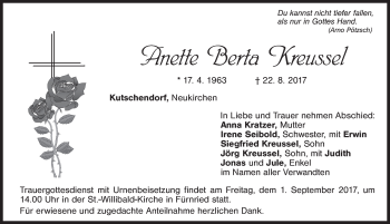 Traueranzeige von Anette Berta Kreussel von Hersbrucker Zeitung