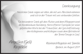 Traueranzeige von Angelika Regelein von Pegnitz-Zeitung