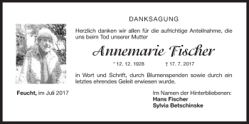 Traueranzeige von Annemarie Fischer von Der Bote