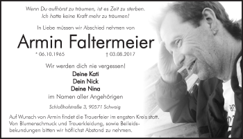 Traueranzeige von Armin Faltermeier von Pegnitz-Zeitung