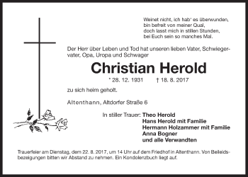 Traueranzeige von Christian Herold von Der Bote