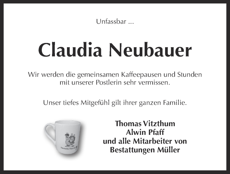  Traueranzeige für Claudia Neubauer vom 09.08.2017 aus Pegnitz-Zeitung