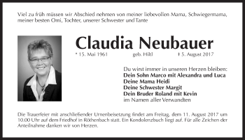 Traueranzeige von Claudia Neubauer von Pegnitz-Zeitung