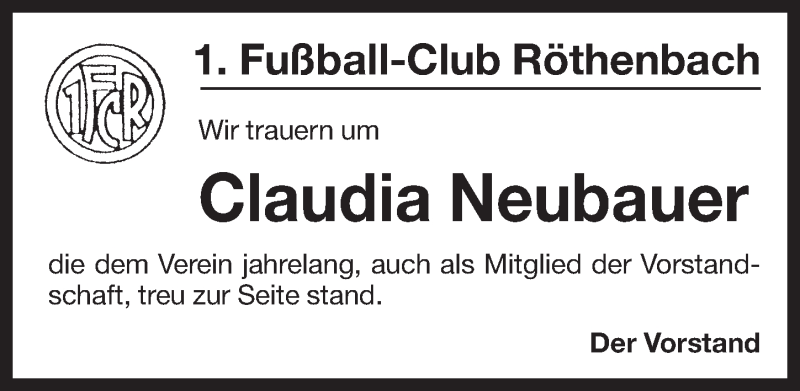  Traueranzeige für Claudia Neubauer vom 09.08.2017 aus Pegnitz-Zeitung