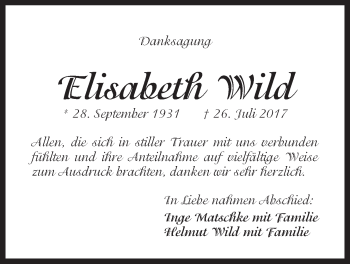 Traueranzeige von Elisabeth Wild von Der Bote